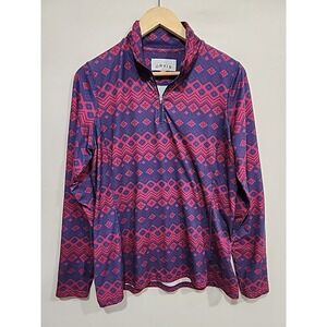 Orvis Osprey Womens Size M Geo Print Blue/Burgundy, Long Sleeve 1/4 Zip Pullover
